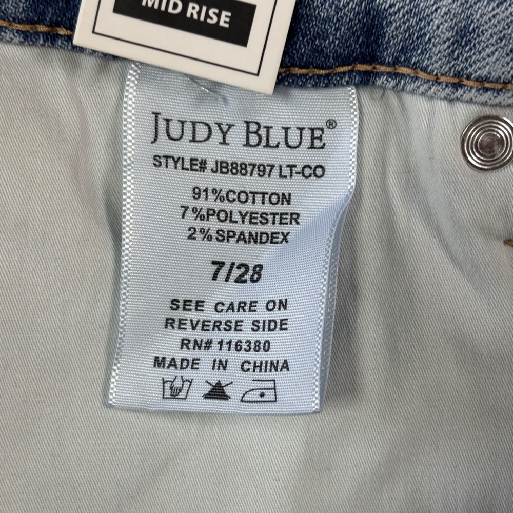Judy Blue Mid Rise Skinny Jeans Light Blue Distressed Tummy Control 7/28 JB88191 - Picture 11 of 11